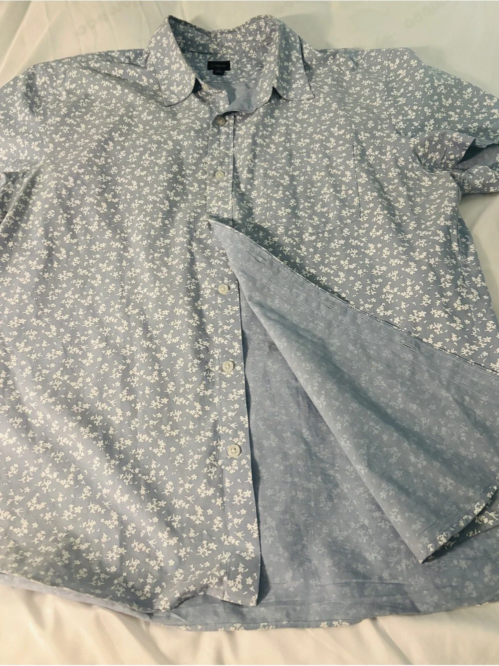 J. Crew Pale Blue Button-Up with White Floral Print